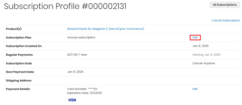 Change Subscription Plan - Annual Subscription