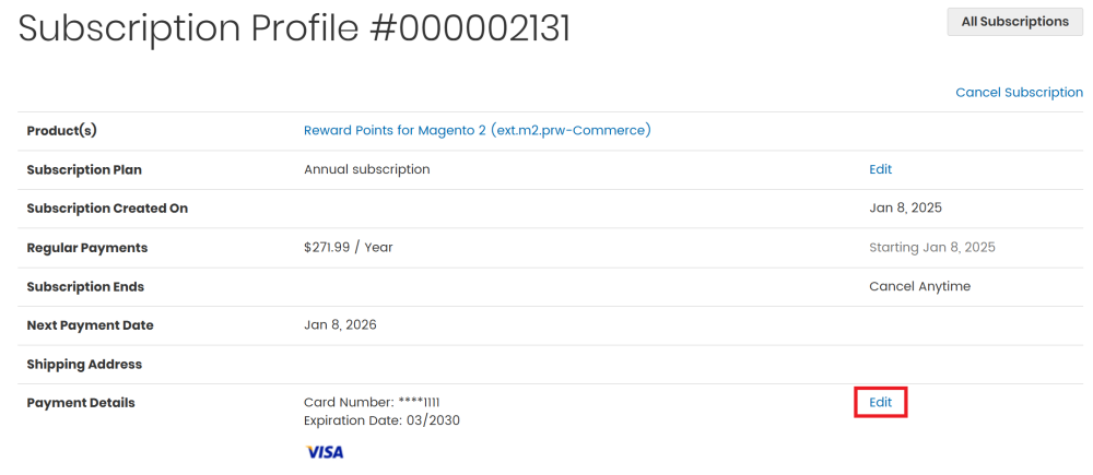Edit Payment Details - Annual Subscription