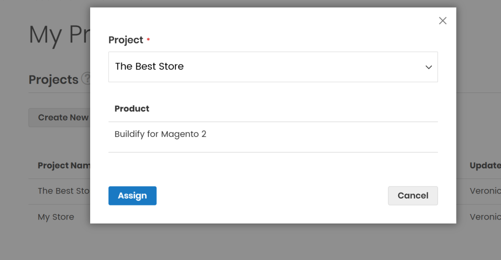 Assign To Project Pop Up