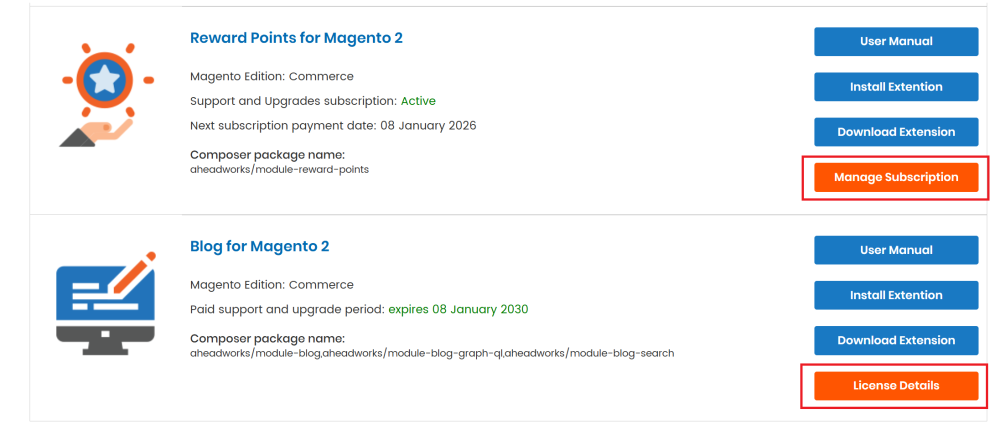Manage Subscription/License Details