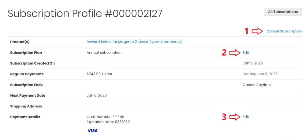 Subscription Profile Page