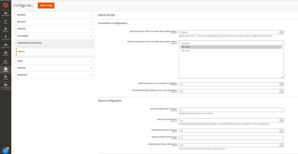 Extension Settings | Affiliate for Magento 2