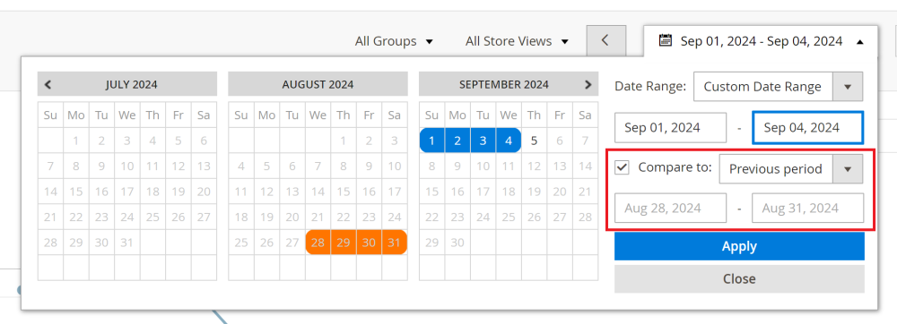 Comparison by Time Periods |  Advanced Reports and Advanced Subscription Products for Magento 2 