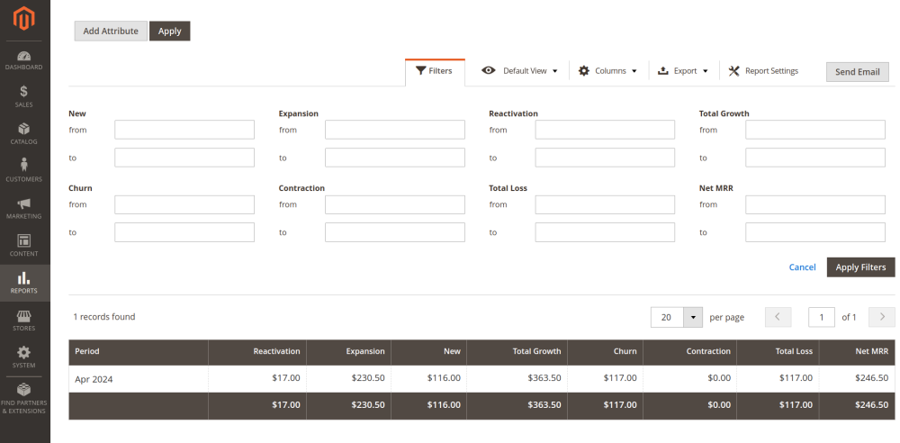 Monthly Recurring Revenue Growth Filter | Advanced Reports and Advanced Subscription Products for Magento 2