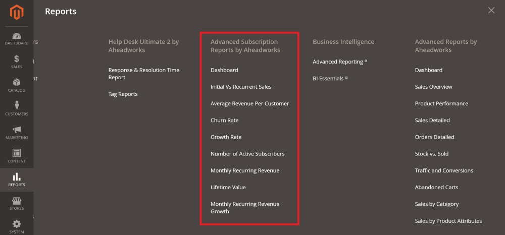 Subscription Report Data | Advanced Reports and Advanced Subscription Products for Magento 2