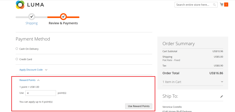 Reward Points checkout | Advanced Reviews and Reward Points for Magento 2