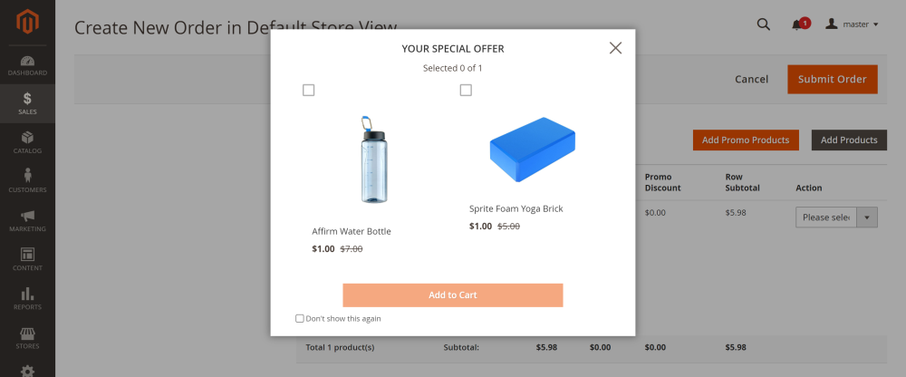 Promo Items popup backend | Add Free Product to Cart and Advanced Subscription Products for Magento 2 