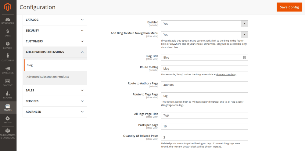 General Settings of Blog for Magento 2