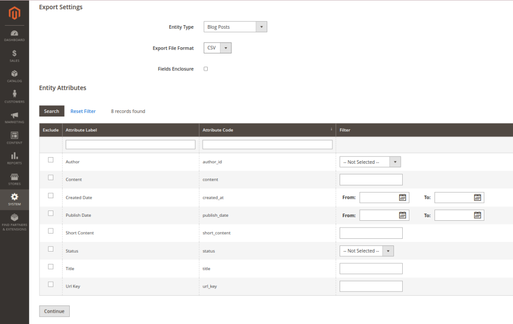 Export blog posts | Blog extension for Magento 2