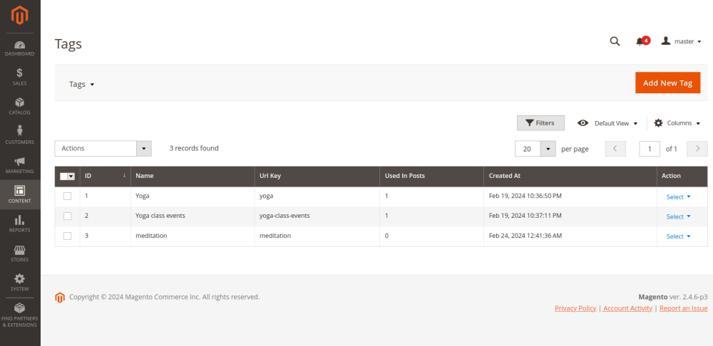 Tag Grid on Blog for Magento 2