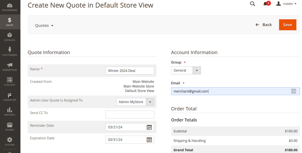 Create a new customer for a quote | B2B Cart to Quote for Magento 2