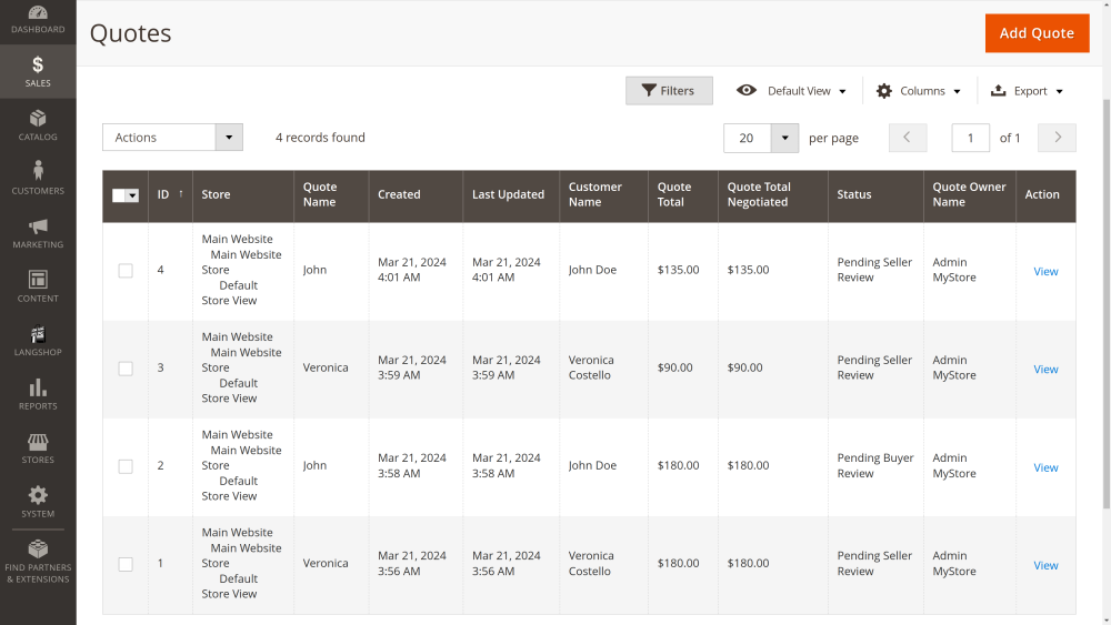 Quotations Grid | Cart to Quote for Magento 2
