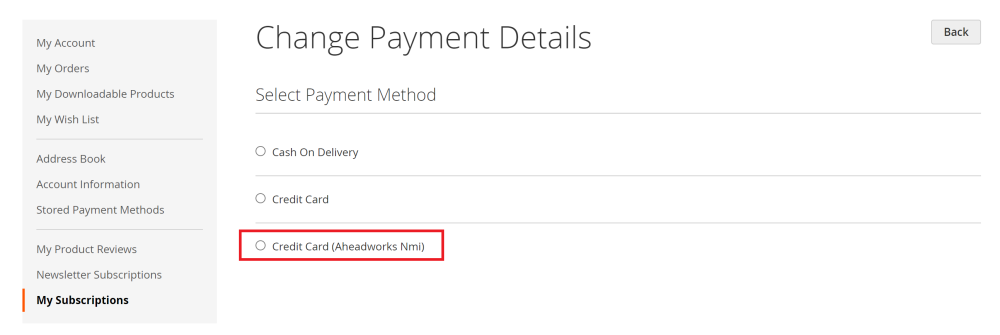 Change Payment Details | Advanced Subscription Products and NMI Payment for Magento 2