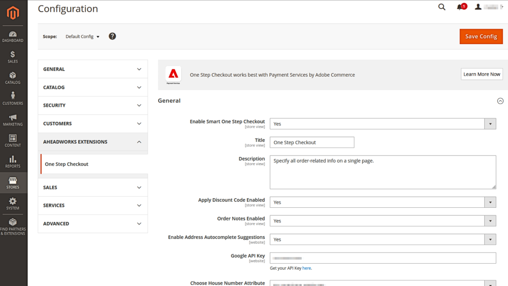 One Step Checkout General Configuration