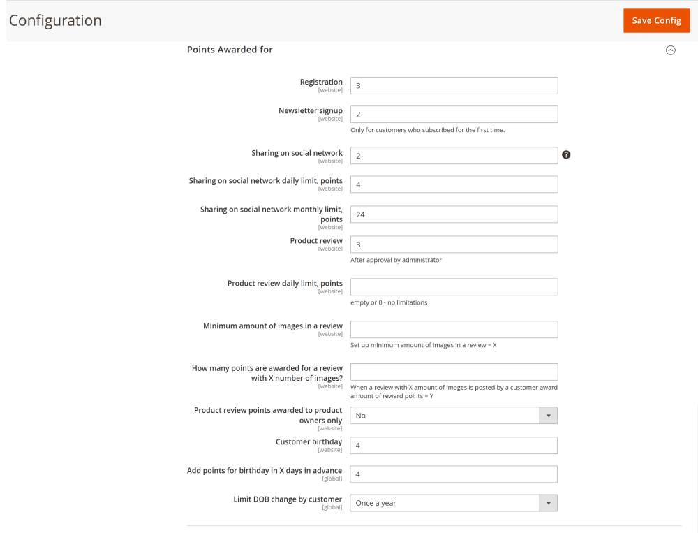 Points Awarded for | Reward Points for Magento 2