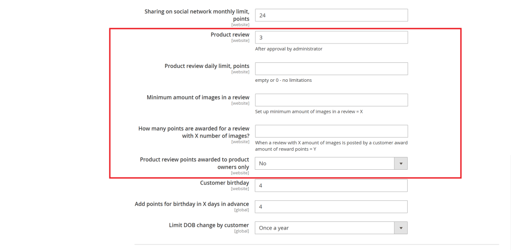 Reward Points for reviews settings | Reward Points and Advanced Reviews for Magento 2