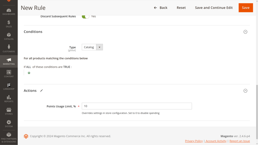 Conditions and Actions of Spending Rule | Reward Points for Magento 2