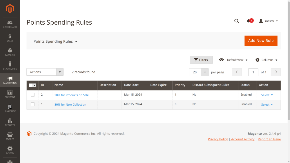 Spending Rule Grid | Reward Points for Magento 2