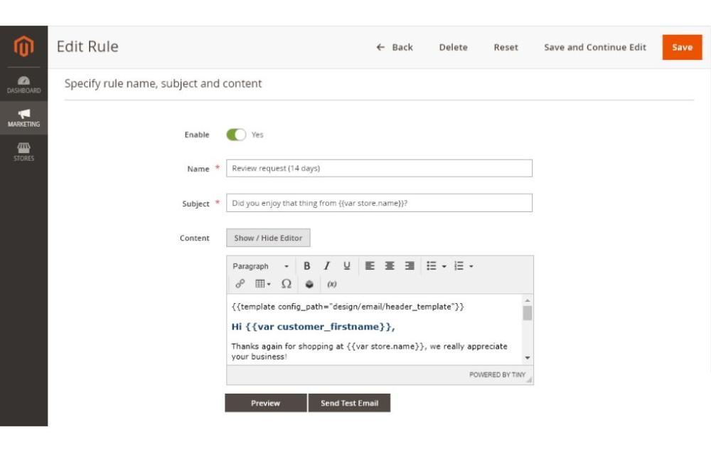 Create a rule for Review Reminder on Magento 2