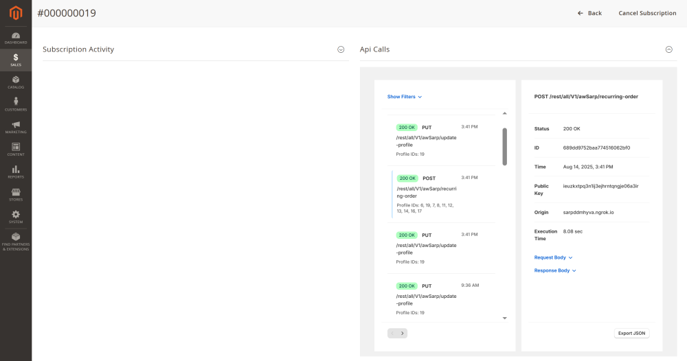 API Calls Activity for Specific Subscription Profile