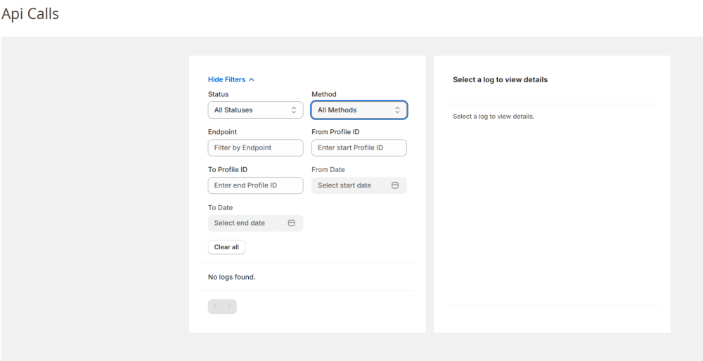 API Calls Filtering Options