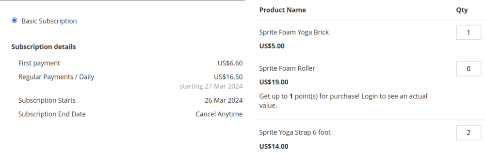 Grouped product subscription Magento 2 storefront