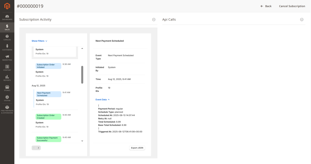 Subscription Activity for Specific Subscription Profile