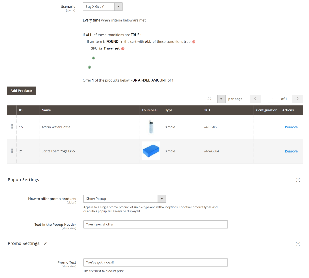 Buy X Get Y promo settings | Add Free Product to Cart and Simple Bundle Product for Magento 2