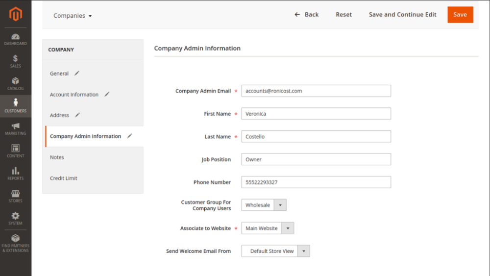 New company | Company Accounts for Magento 2