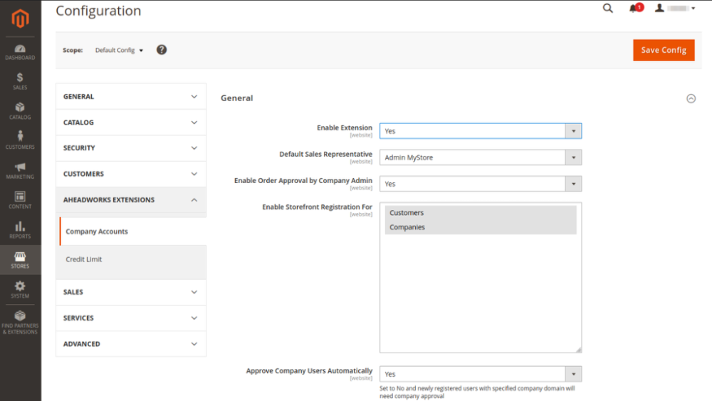 General settings | Company Accounts for Magento 2