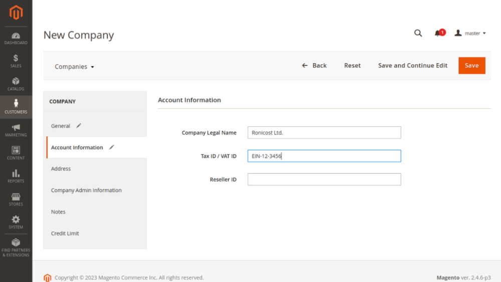Account Information | Company Accounts Magento 2