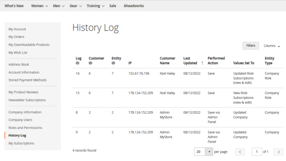 History Log of Company Subscriptions made by child accounts | Integration of Company Accounts with Advanced Subscription Products for Magento 2