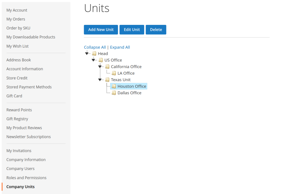 Company Units for Hierarchy | Company Accounts Magento 2