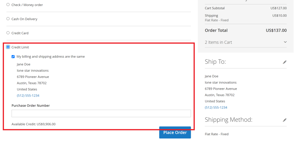 Company Credit checkout view | Company Accounts and Company Credit for Magento 2