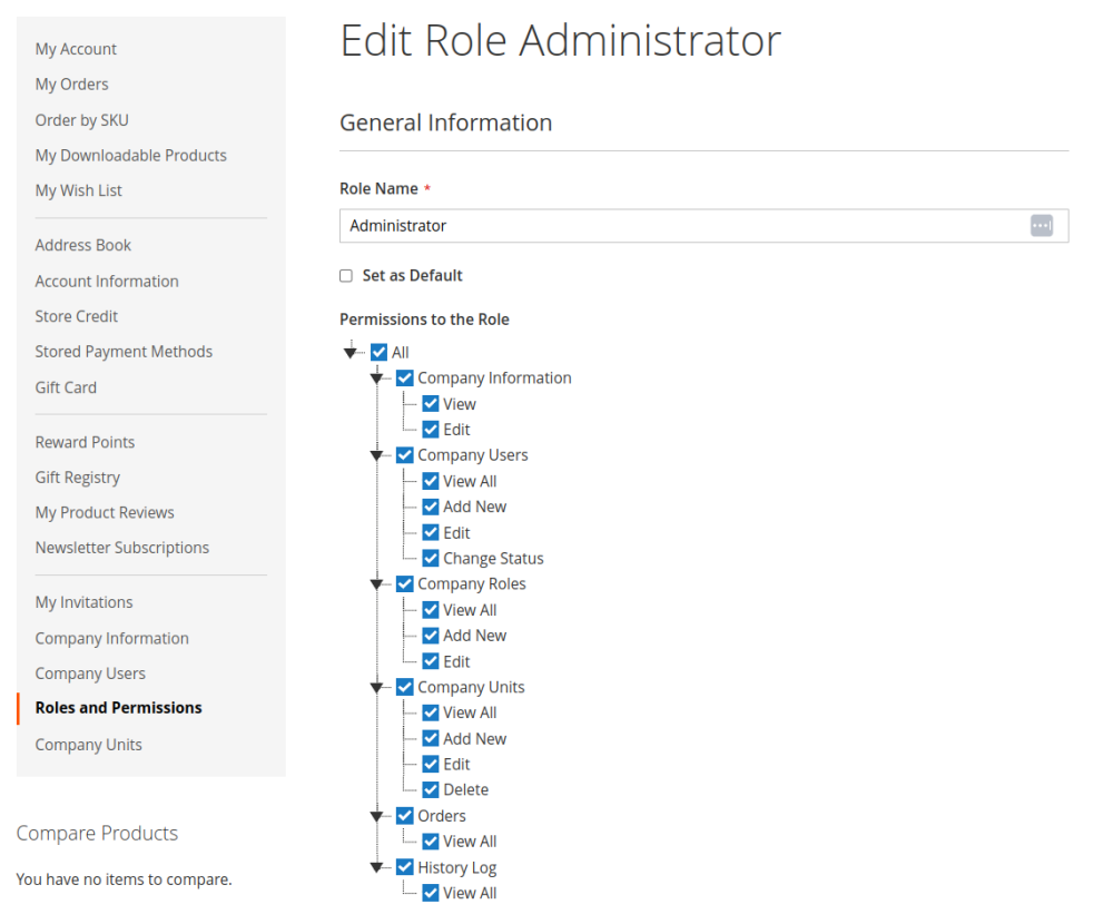 Edit Role Administrator | Company Accounts for Magento 2