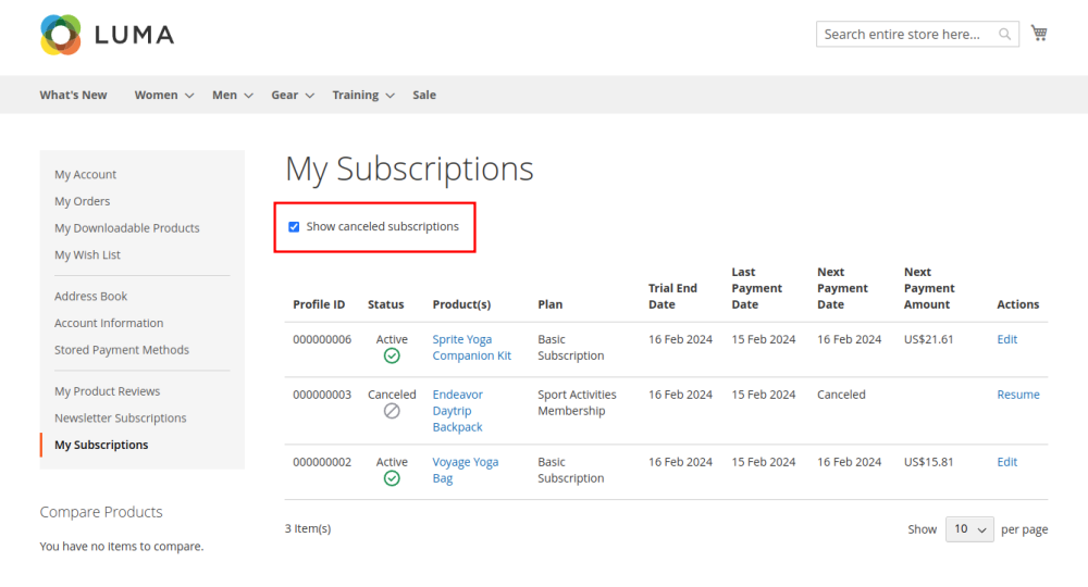 Hide canceled subscriptions in My subscriptions Magento 2