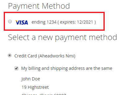Saved Card display in the checkout | Advanced Subscription Products and NMI Payment for Magento 2