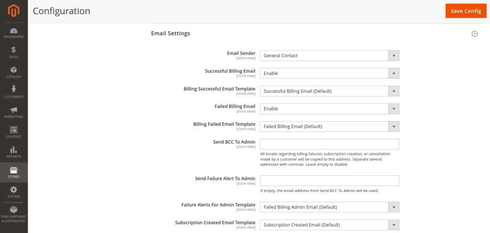 Email Settings | Advanced Subscription Products for Magento 2