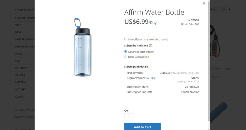 Quick View of the product page content on storefront | Advanced Subscription Products
