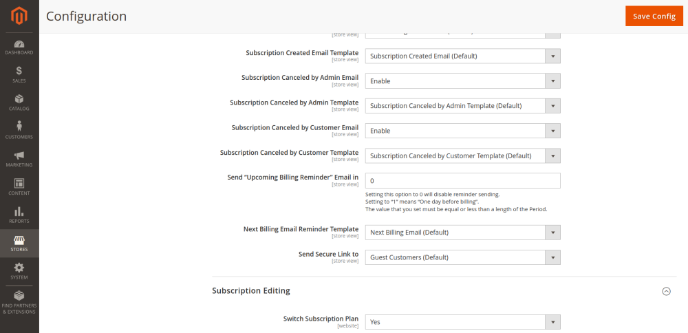 Email Settings | Advanced Subscription Products for Magento 2