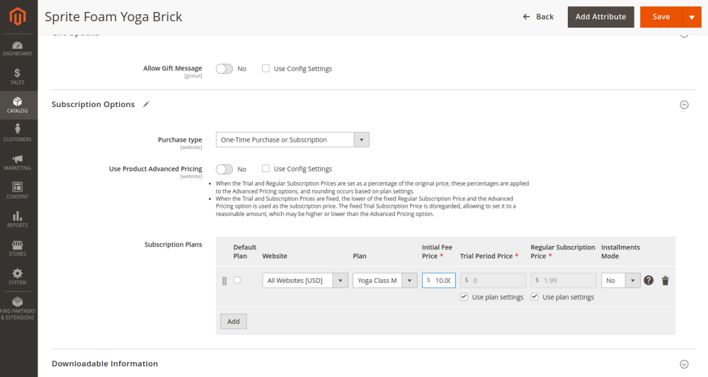 Adding subscription plans to individual products | Advanced Subscription Products for Magento 2