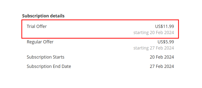 Classic format of trial payments | Advanced Subscription Products for Magento 2