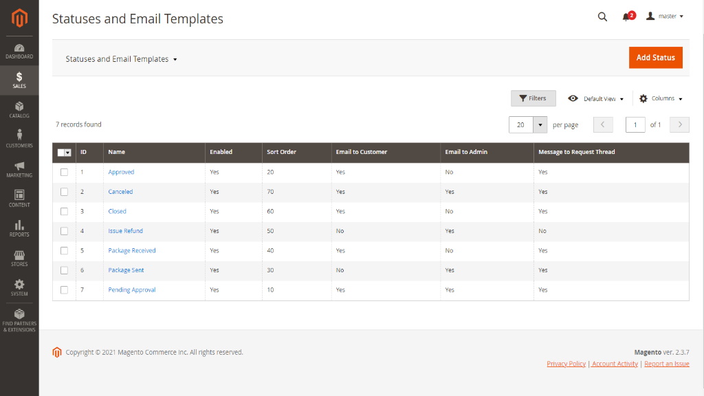 statuses and email templates