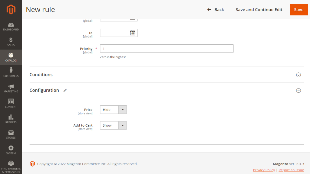 Hide Price Rule Configuration