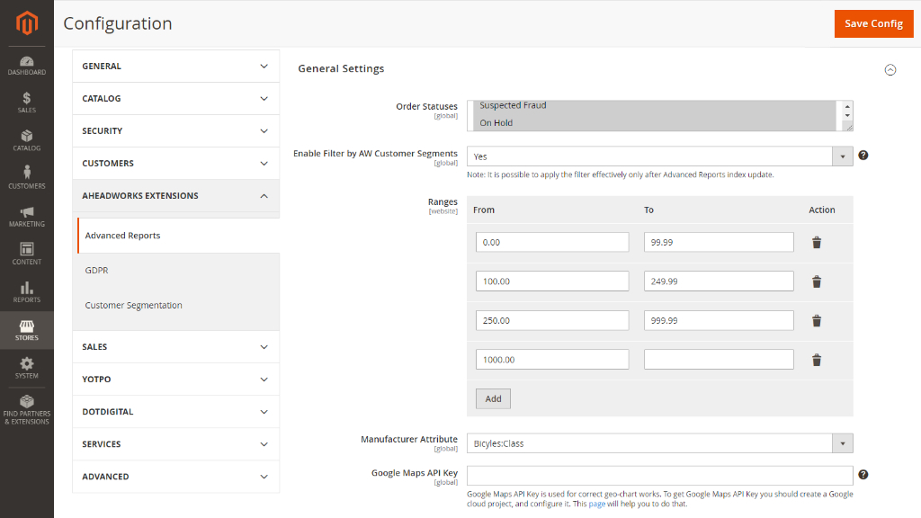 General Settings | Advanced Reports for Magento 2