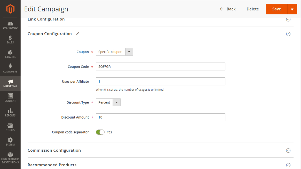 Coupon Configuration | Affiliate for Magento 2