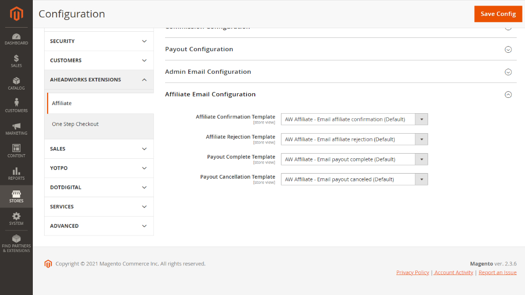 Affiliate Email Configuration | Affiliate for Magento 2