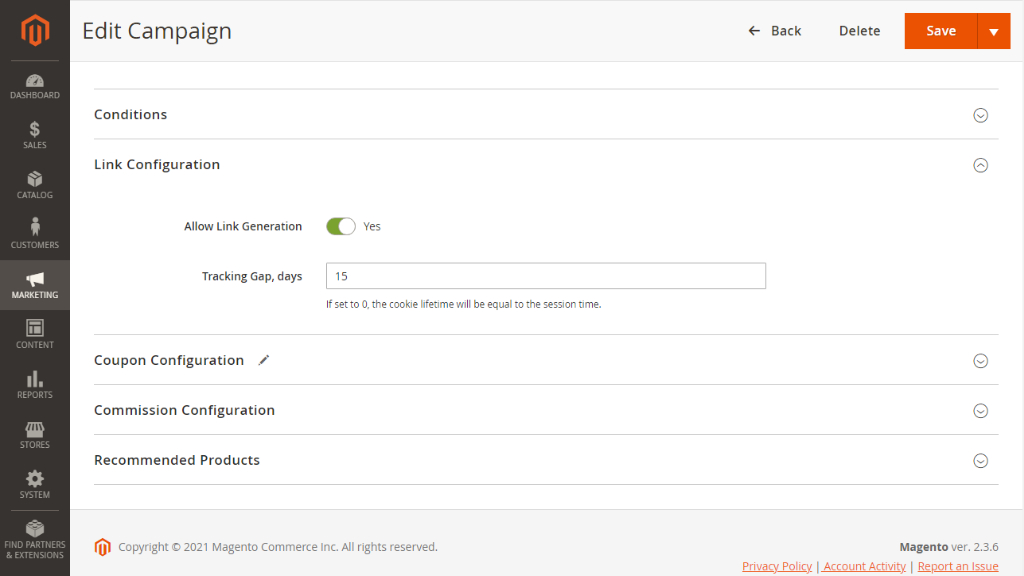 Link Configuration | Affiliate for Magento 2