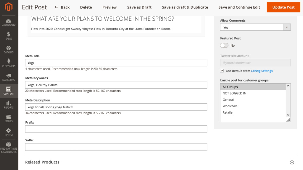 Configure post | Blog for Magento 2