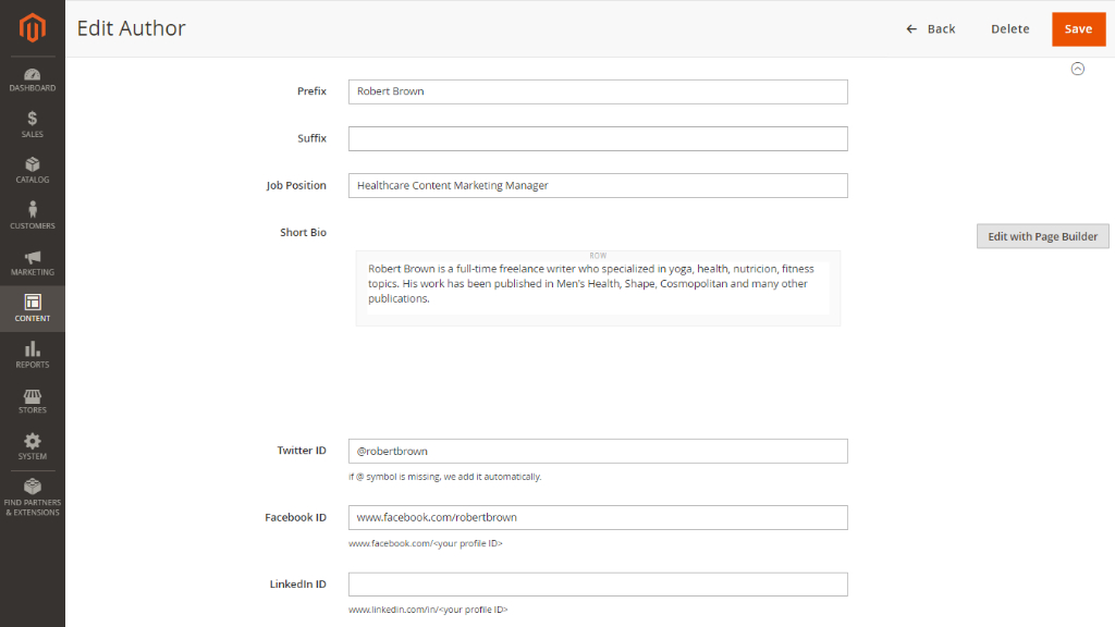 Editing Author | Blog for Magento 2